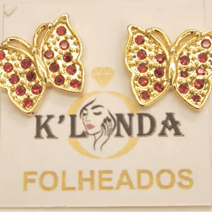 BRINCO BORBOLETA PEDRA ROSA