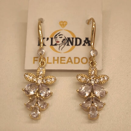 BRINCO GANCHO FLOR GOTA ZIRCONIA