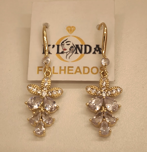 BRINCO GANCHO FLOR GOTA ZIRCONIA - SEMIJOIA - COD 851